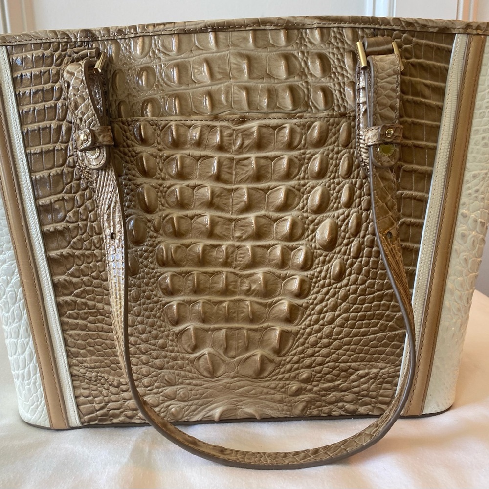 Brahmin Beige Croc-Embossed Handbag